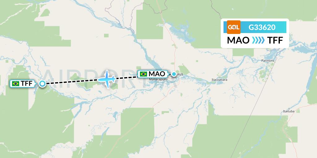 G33620 GOL Transportes Aeros Flight Map: Manaus to Tefe