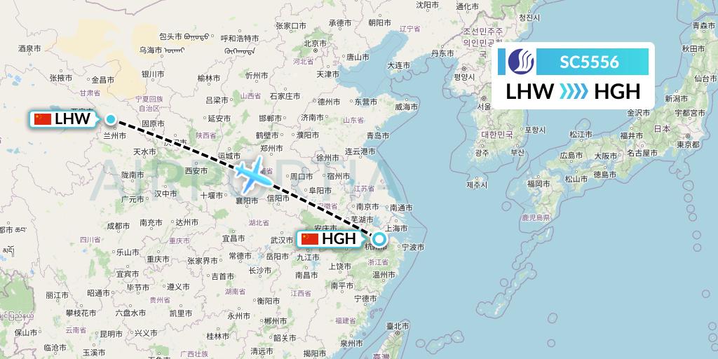 SC5556 Shandong Airlines Flight Map: Lanzhou to Hangzhou