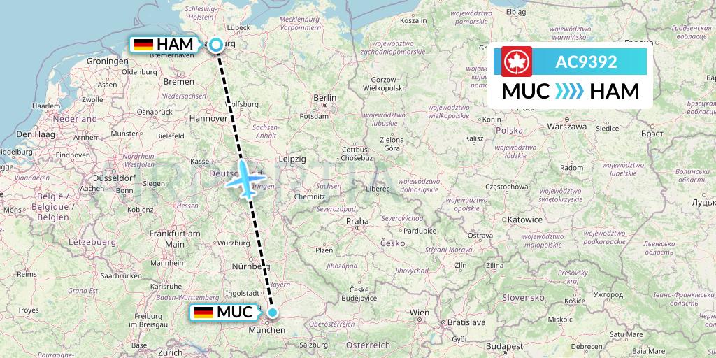 AC9392 Air Canada Flight Map: Munich to Hamburg