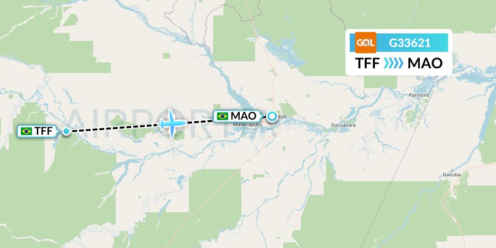 G33621 GOL Transportes Aeros Flight Map: Tefe to Manaus