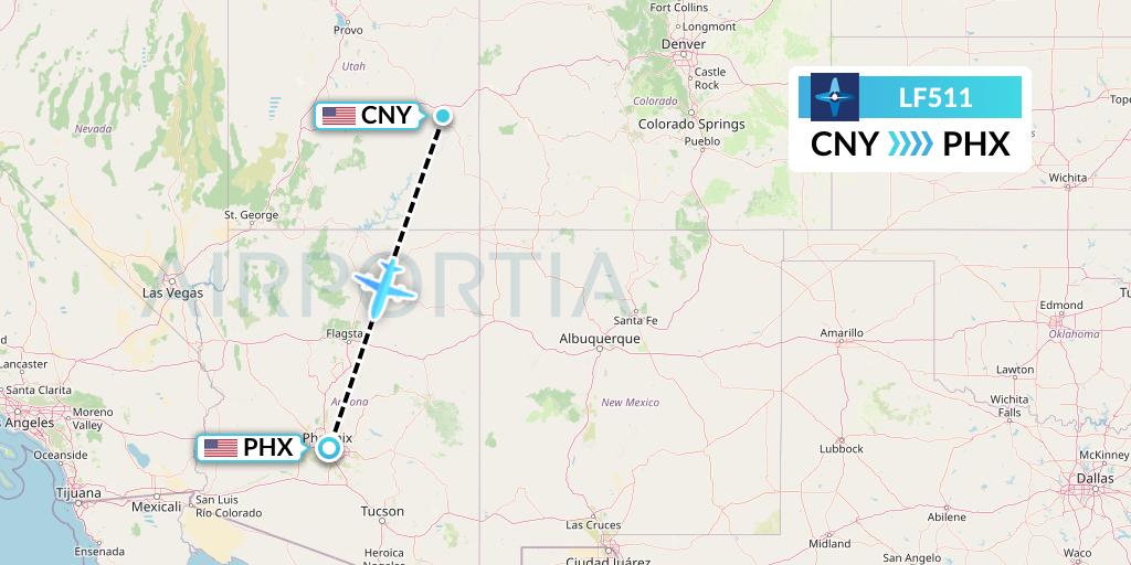 LF511 Corporate Flight Management Flight Map: Moab to Phoenix