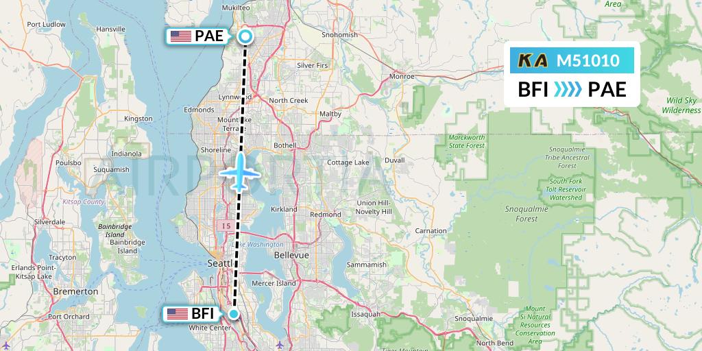 M51010 Kenmore Air Flight Map: Seattle to Everett