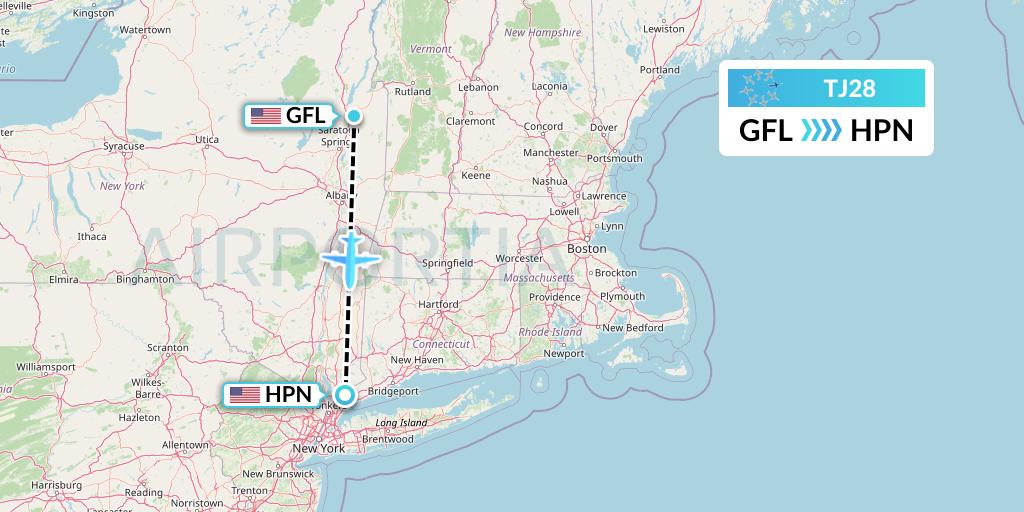 TJ28 Tradewind Aviation Flight Map: Glens Falls to White Plains
