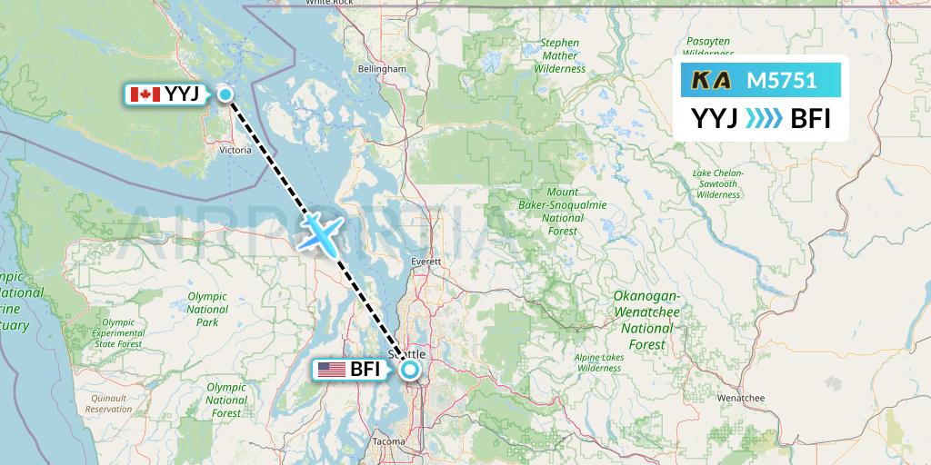 M5751 Kenmore Air Flight Map: Victoria to Seattle