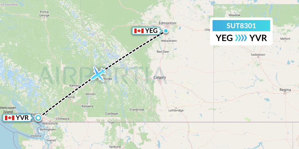 SUT8301 Summit Air Ltd. Flight Map: Edmonton to Vancouver