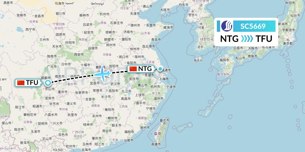 SC5669 Shandong Airlines Flight Map: Nantong to Chengdu