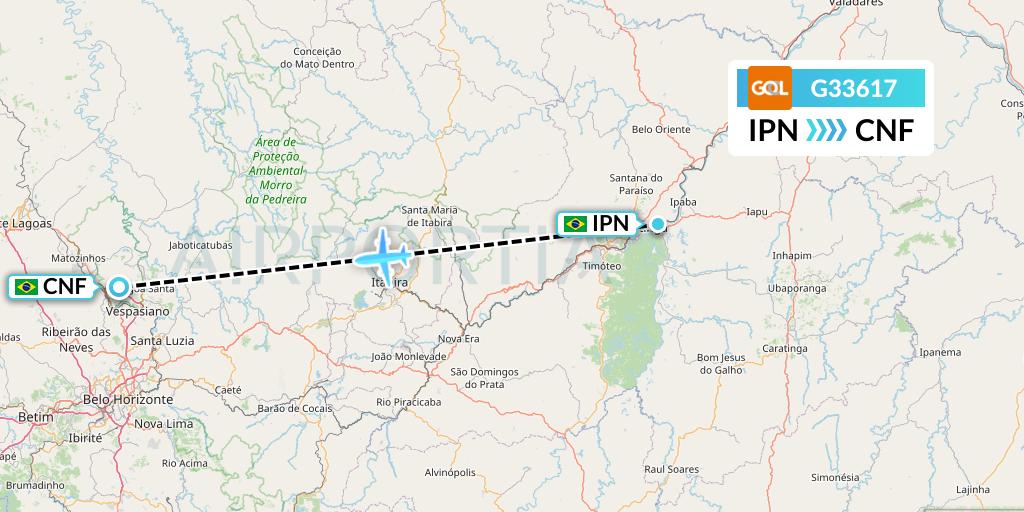 G33617 Flight Status GOL Transportes Aeros: Ipatinga to Belo Horizonte ...
