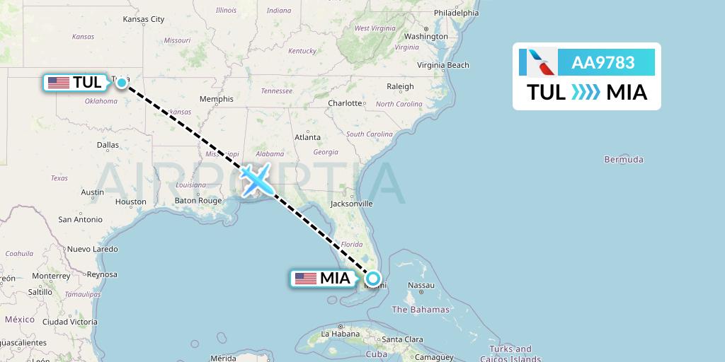 AA9783 American Airlines Flight Map: Tulsa to Miami