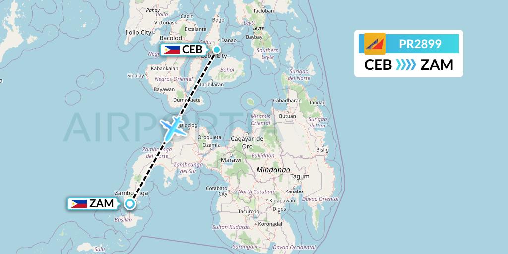 PR2899 Philippine Airlines Flight Map: Cebu to Zamboanga