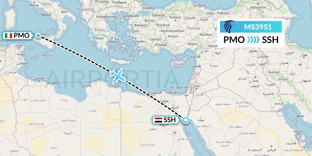 MS3951 EgyptAir Flight Map: Palermo to Sharm el-Sheikh