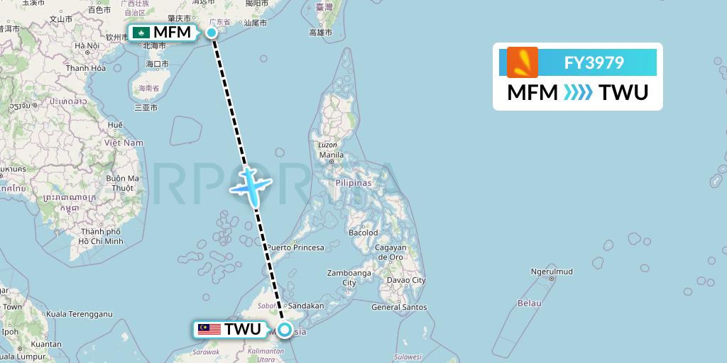 FY3979 Firefly Flight Map: Macau to Tawau