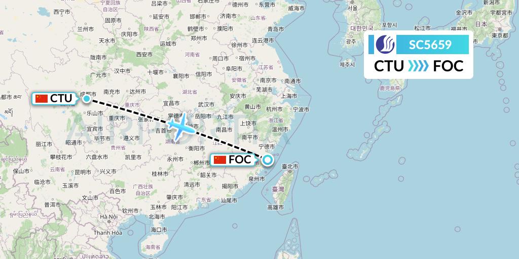 SC5659 Shandong Airlines Flight Map: Chengdu to Fuzhou