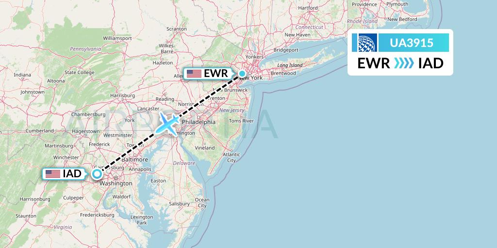 UA3915 United Airlines Flight Map: New York to Washington