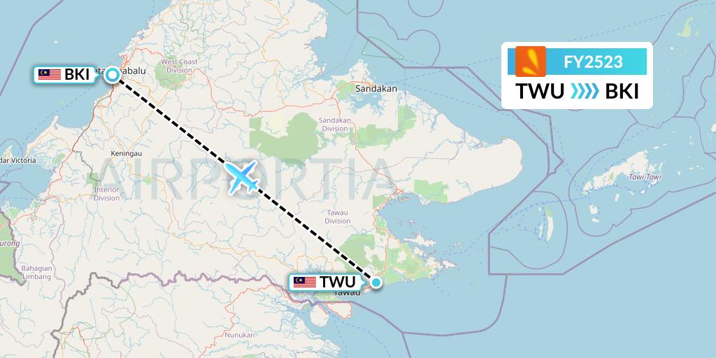 FY2523 Firefly Flight Map: Tawau to Kota Kinabalu