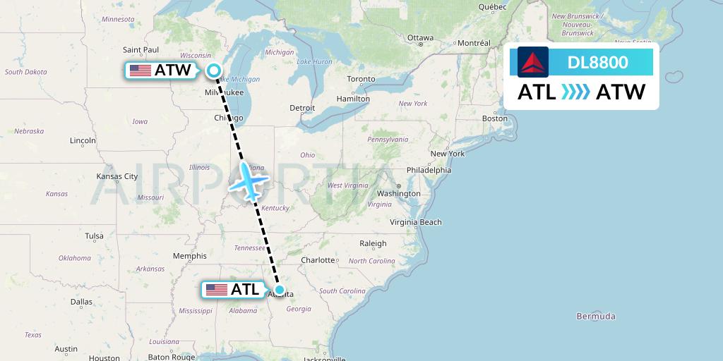 DL8800 Delta Air Lines Flight Map: Atlanta to Appleton