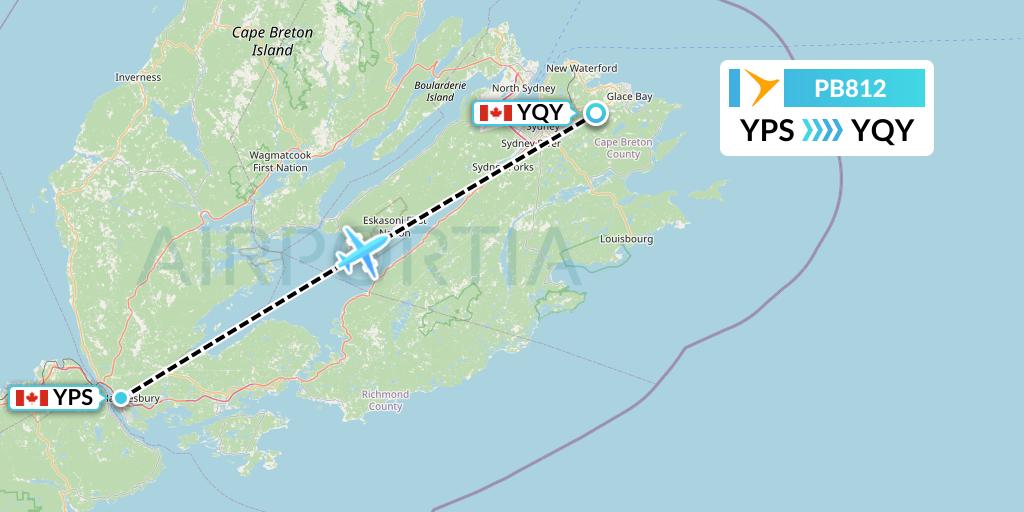 PB812 PAL Airlines Flight Map: Port Hawkesbury to Sydney