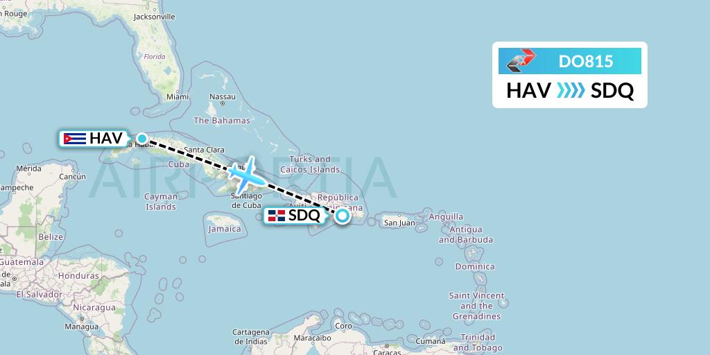 DO815 Sky High Aviation Flight Map: Havana to Santo Domingo