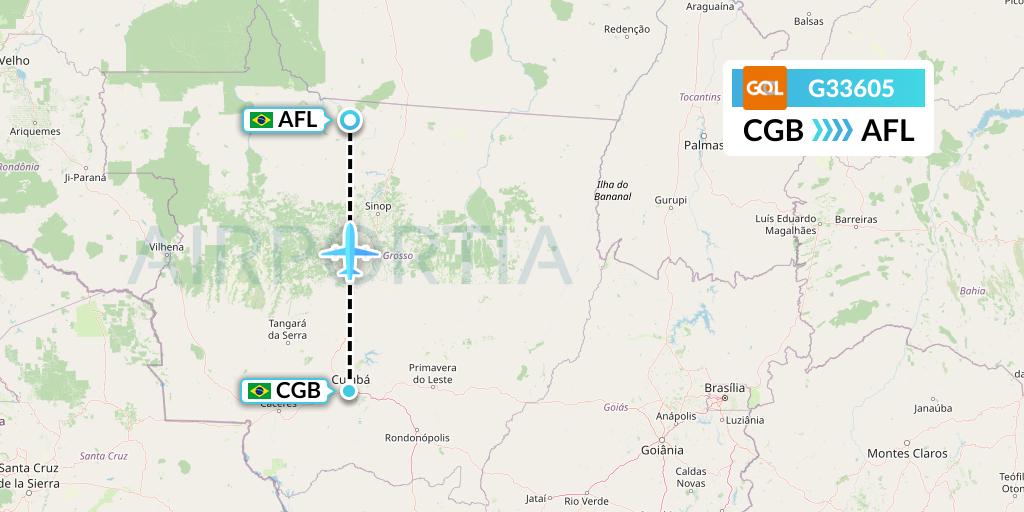 G33605 GOL Transportes Aeros Flight Map: Cuiaba to Alta Floresta