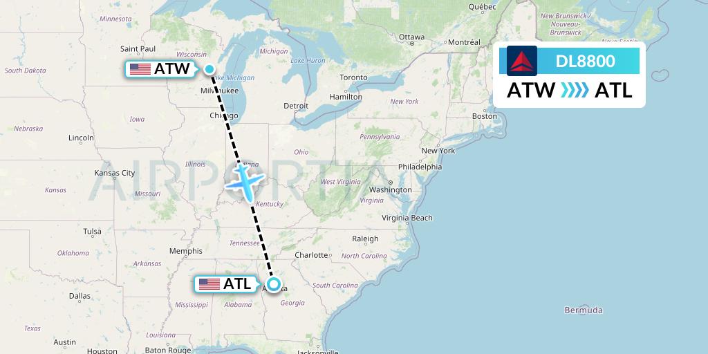 DL8800 Delta Air Lines Flight Map: Appleton to Atlanta