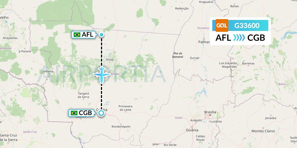 G33600 GOL Transportes Aeros Flight Map: Alta Floresta to Cuiaba