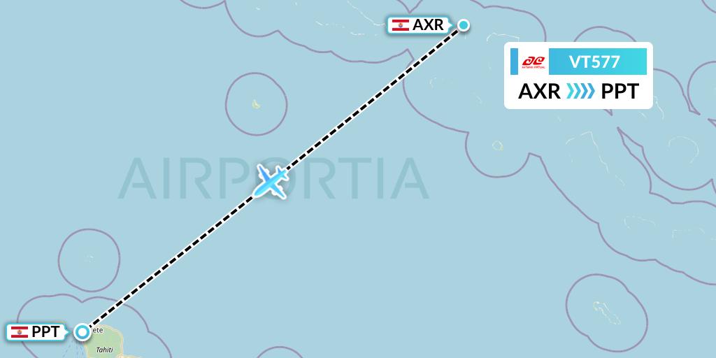 VT577 Air Tahiti Flight Map: Arutua to Papeete