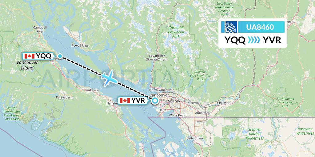 UA8460 United Airlines Flight Map: Comox to Vancouver