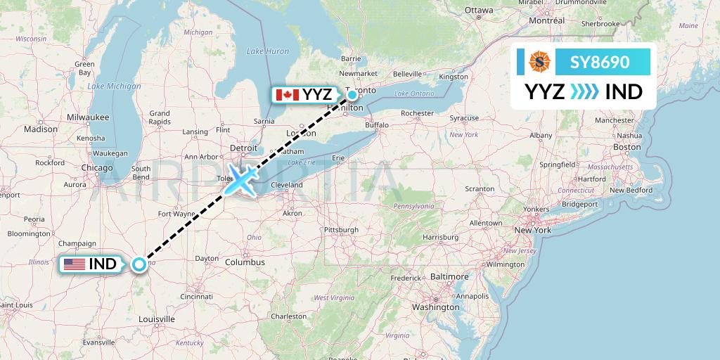 SY8690 Sun Country Airlines Flight Map: Toronto to Indianapolis