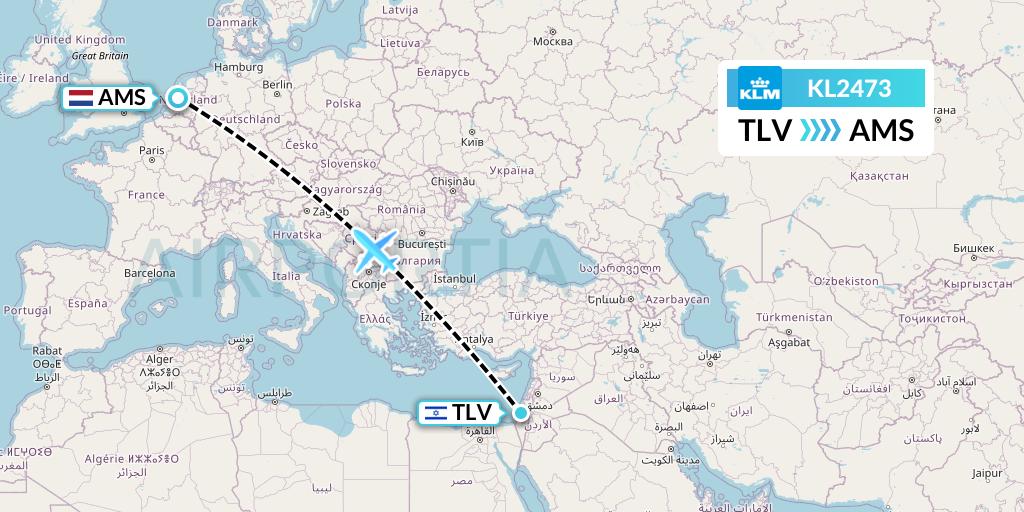 KL2473 KLM Flight Map: Tel Aviv to Amsterdam