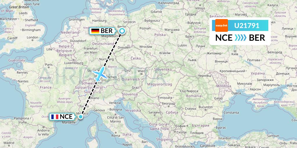 U21791 EasyJet Flight Map: Nice to Berlin