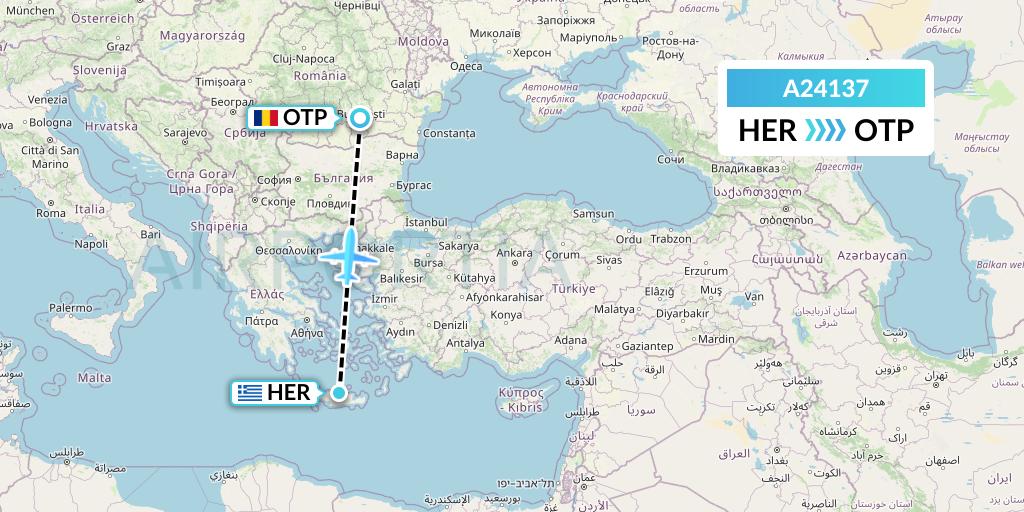 A24137 Anima Wings Aviation Flight Map: Heraklion to Bucharest