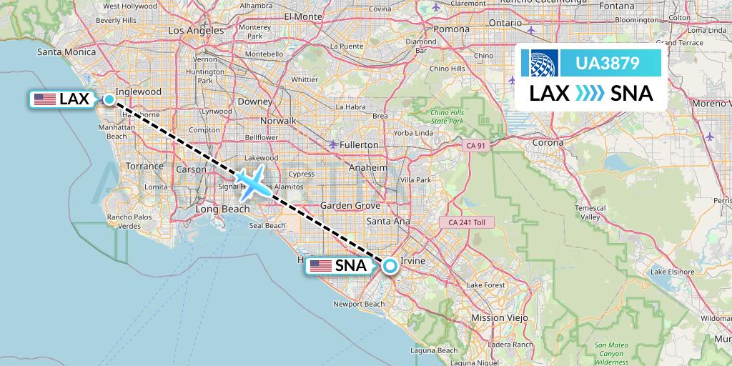 UA3879 United Airlines Flight Map: Los Angeles to Orange County