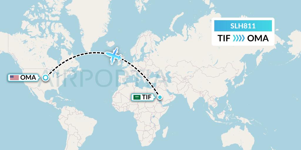 SLH811 Silverhawk Aviation Flight Map: Taif to Omaha