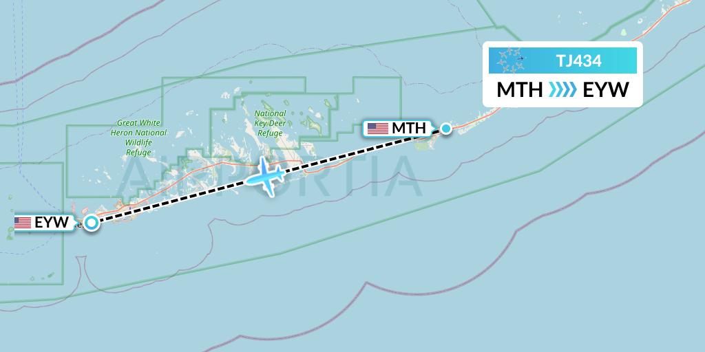 TJ434 Tradewind Aviation Flight Map: Marathon to Key West