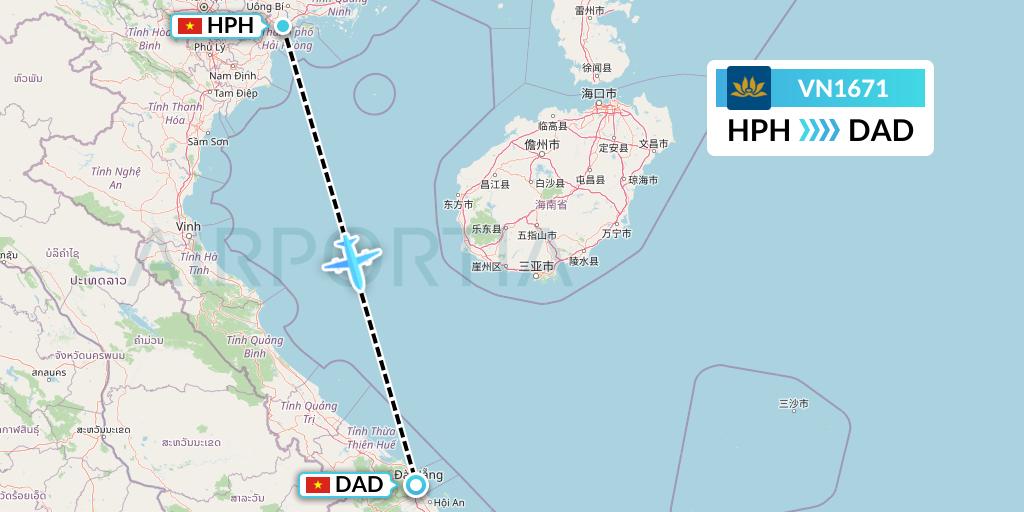 VN1671 Vietnam Airlines Flight Map: Haiphong to Da Nang