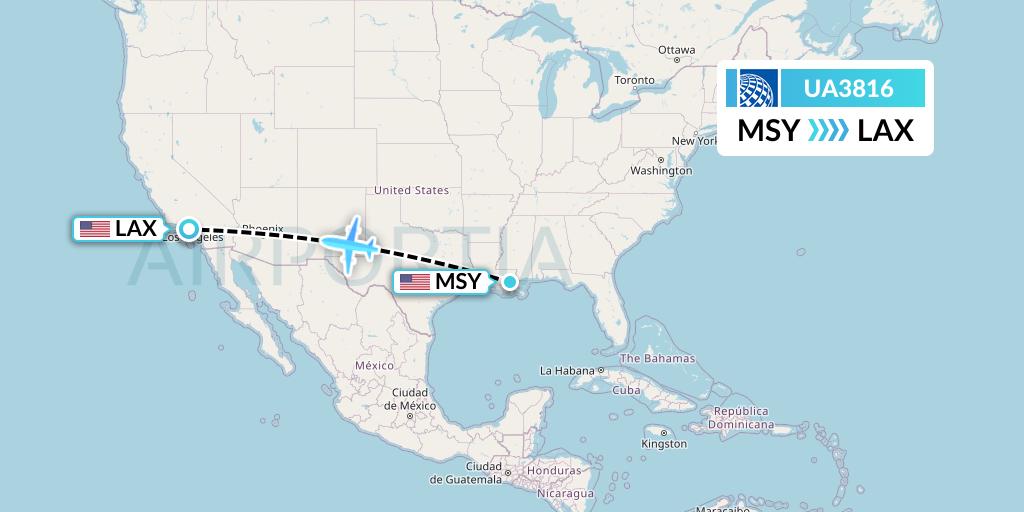 UA3816 United Airlines Flight Map: New Orleans to Los Angeles