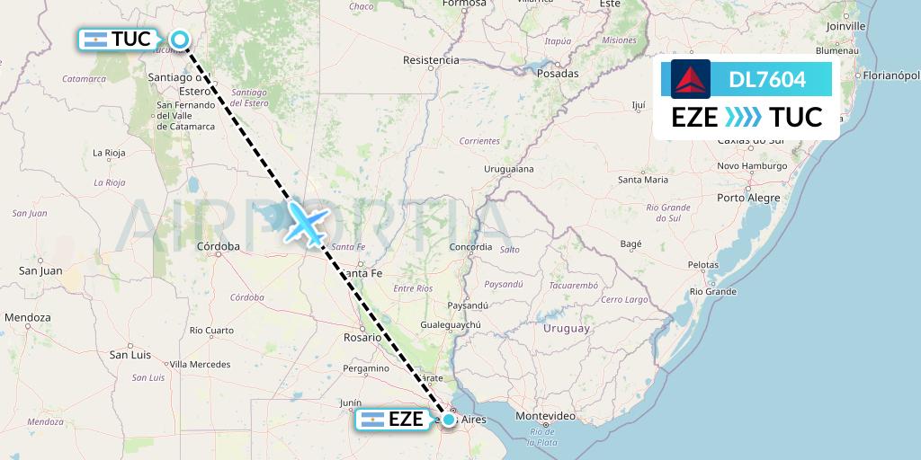 DL7604 Delta Air Lines Flight Map: Buenos Aires to Tucuman