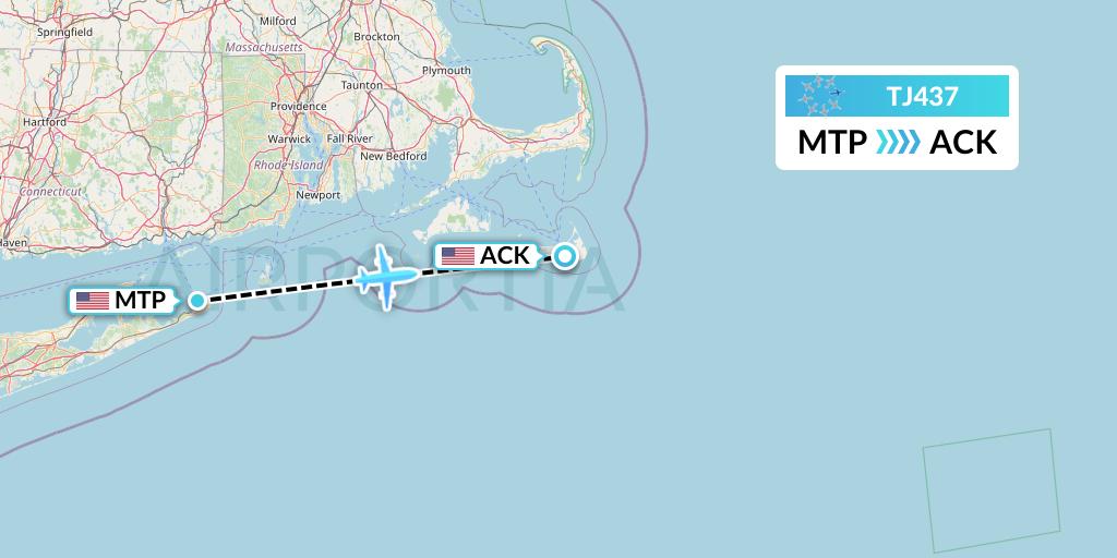TJ437 Tradewind Aviation Flight Map: Montauk to Nantucket