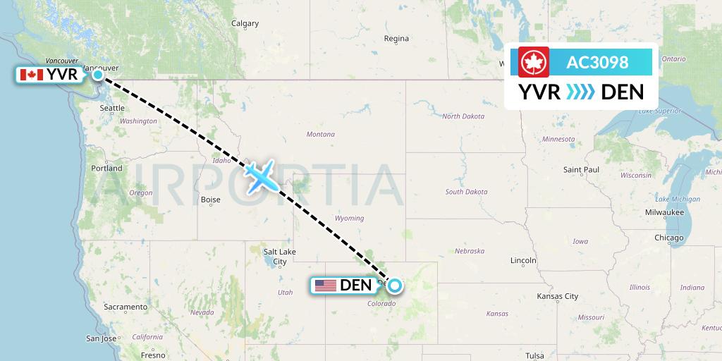 AC3098 Air Canada Flight Map: Vancouver to Denver