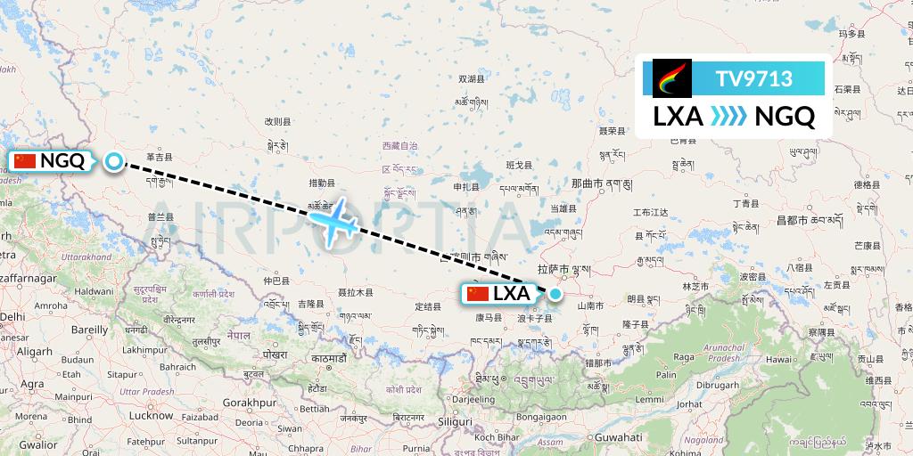TV9713 Tibet Airlines Flight Map: Lhasa to Ngari