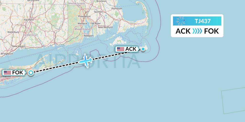 TJ437 Tradewind Aviation Flight Map: Nantucket to Westhampton Beach