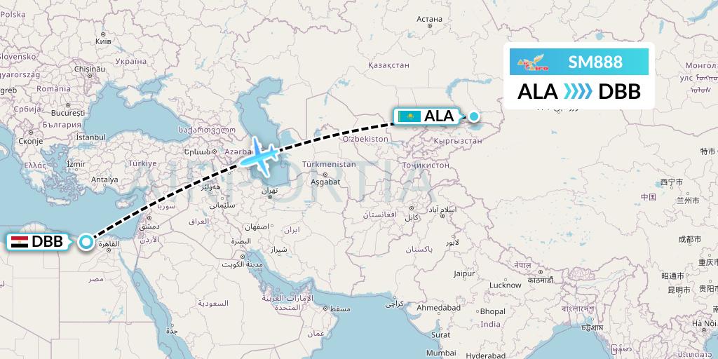 SM888 Air Cairo Flight Map: Almaty to El Alamein