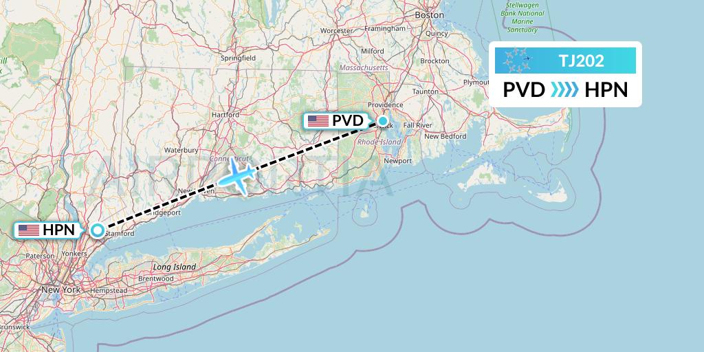 TJ202 Tradewind Aviation Flight Map: Providence to White Plains