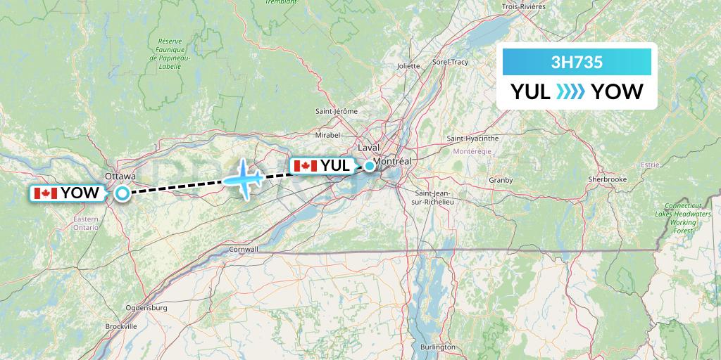 3H735 Air Inuit Flight Map: Montreal to Ottawa