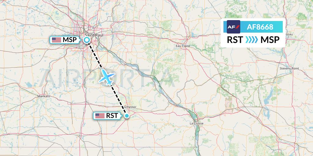 AF8668 Air France Flight Map: Rochester to Minneapolis