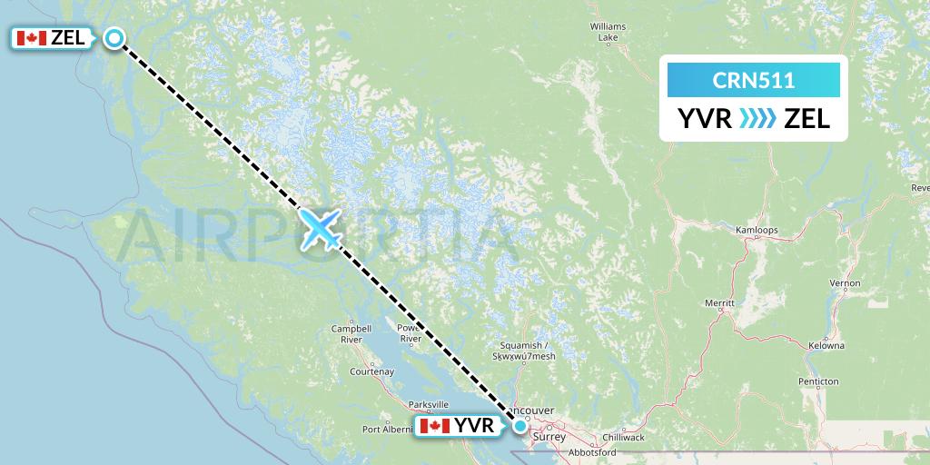 CRN511 Aerocaribbean Flight Map: Vancouver to Bella Bella