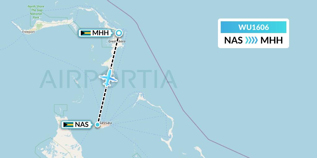 WU1606 Western Air Flight Map: Nassau to Marsh Harbour