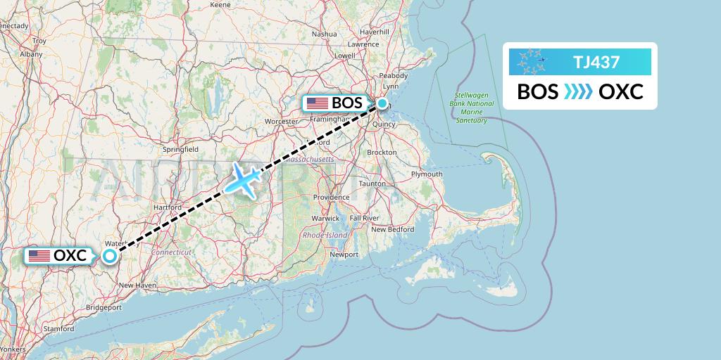 TJ437 Tradewind Aviation Flight Map: Boston to Oxford
