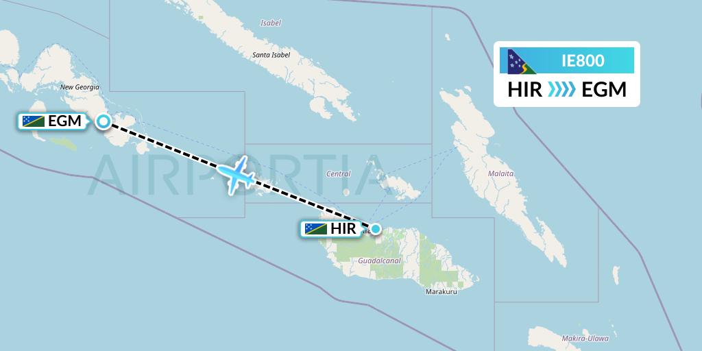 IE800 Solomon Airlines Flight Map: Honiara to Sege