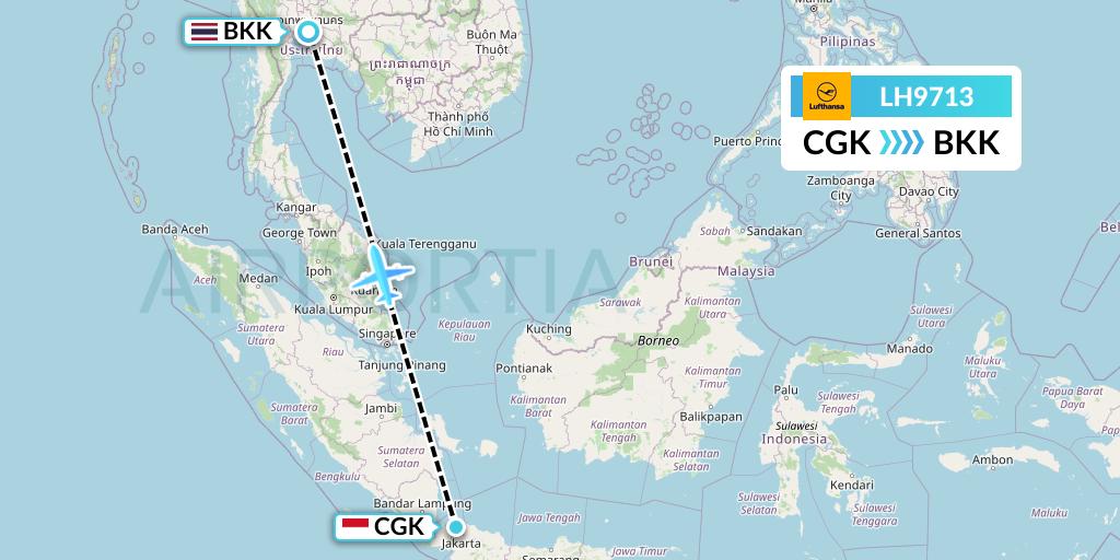 LH9713 Lufthansa Flight Map: Jakarta to Bangkok