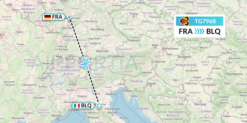 TG7968 Thai Airways Flight Map: Frankfurt to Bologna